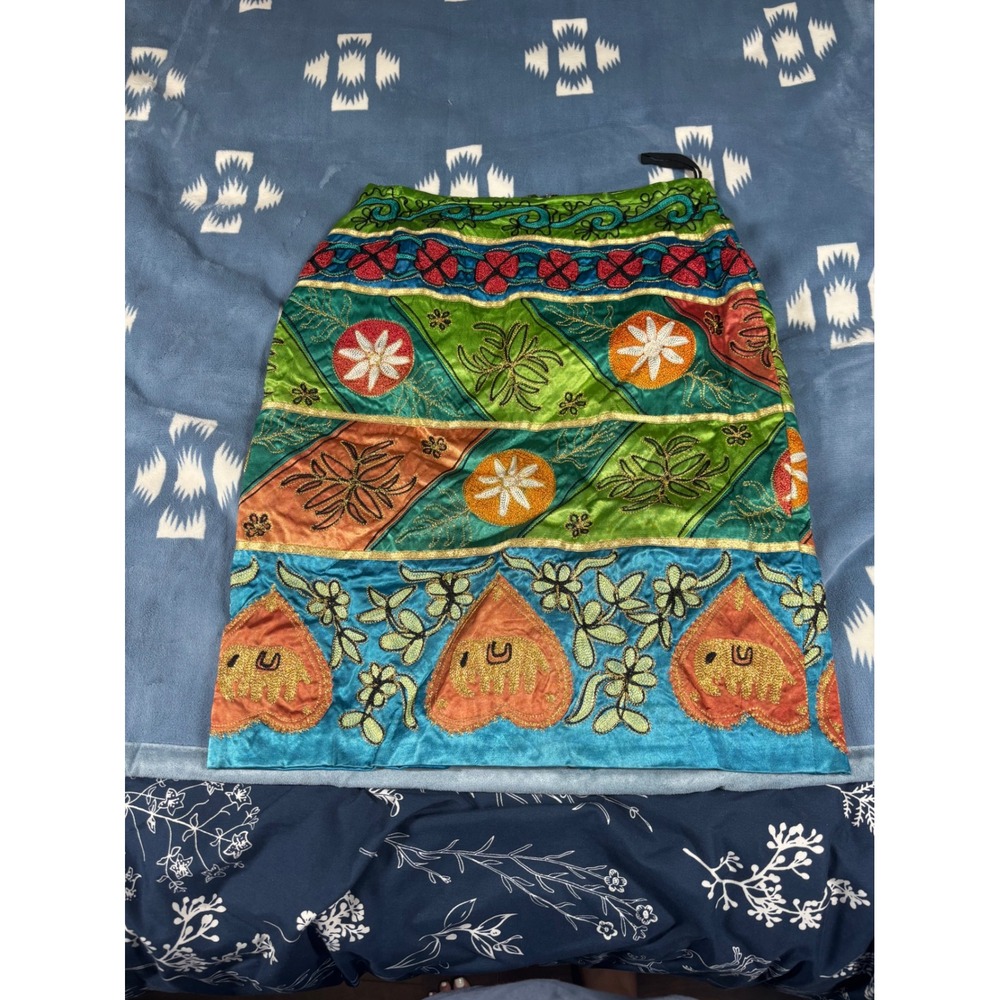 Sandy Starkman Beaded Embroidered Elephant Patchwork Rayon Mini Skirt Size 4